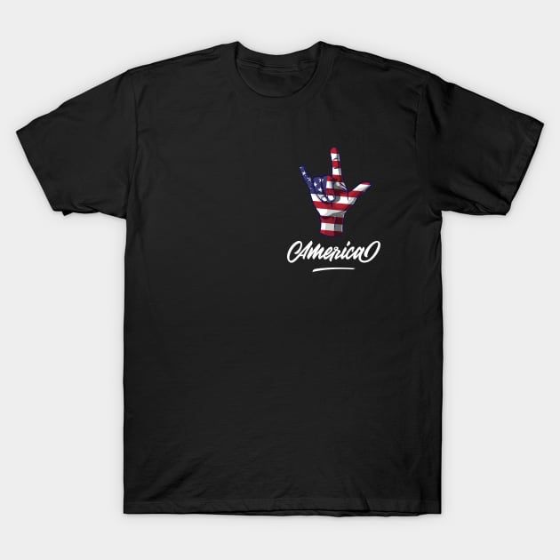 I Love You Hand Sign Gesture USA American Flag Cute T-Shirt by teeleoshirts